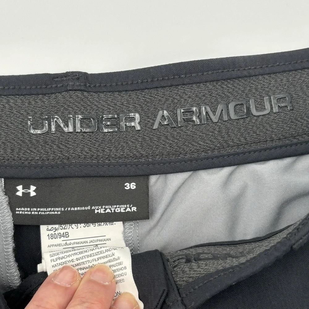 Under Armour HeatGear Golf Shorts Men 36 Black Herringbone Flat Front $65 MSRP